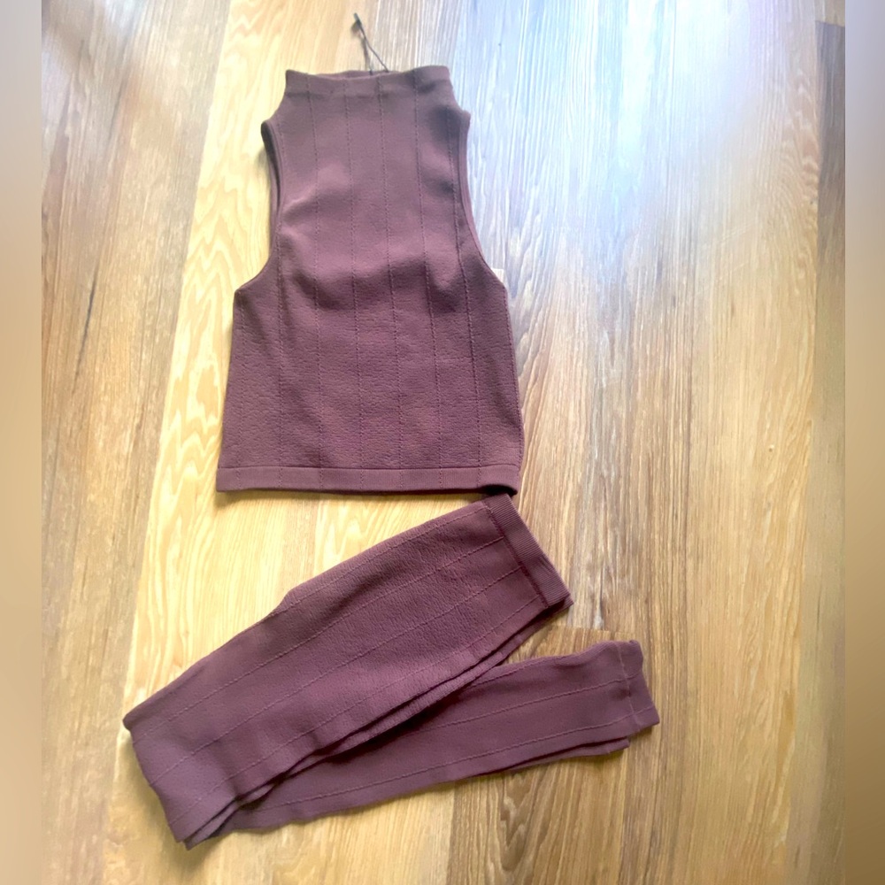 ZARA Ribbed Knit Deep Brown Matching Set – XS/S
